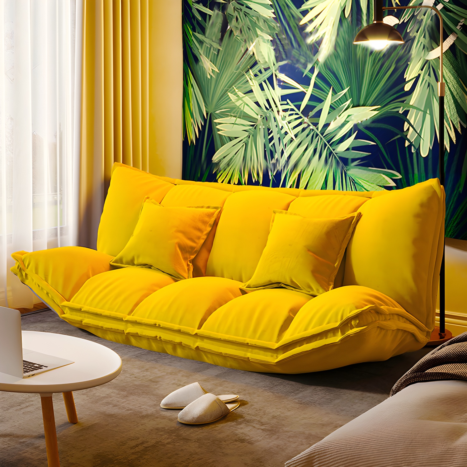 Modern Tight Back Convertible Sleeper Sofa Fabric Armless Solid Color Sofa - image 9
