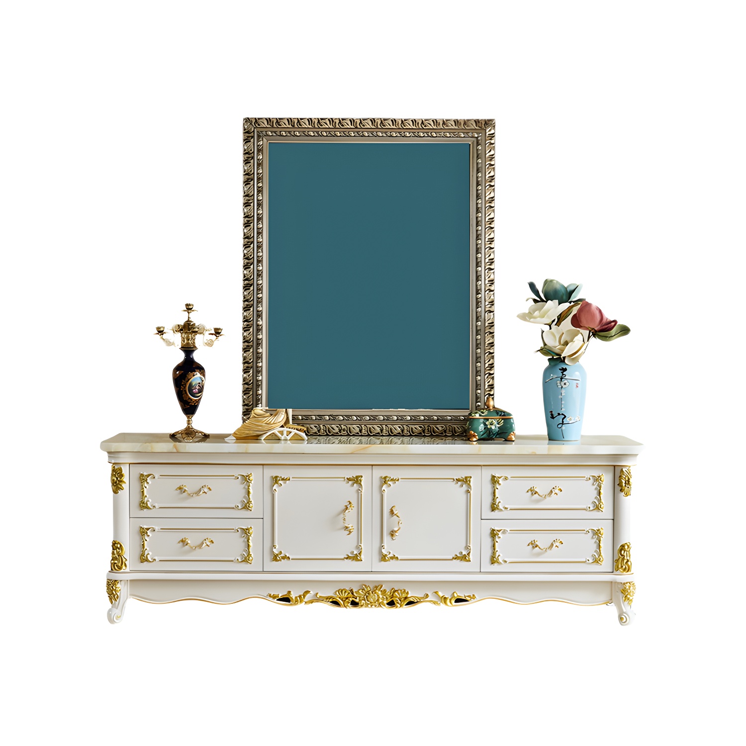 4 Drawers Contemporary Media Console Wood White TV Stand Console - image 5