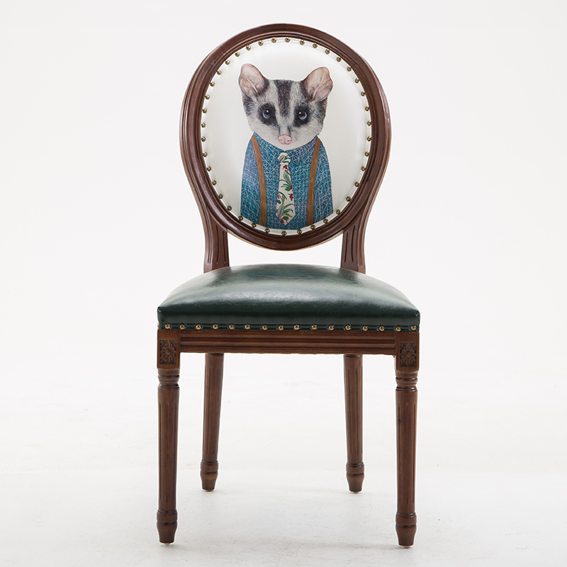 French Sturdy King Louis Back Upholstered Arm Chair/Side Chair with Nailhead Accent, Foot Pads and Weathered Wood Base