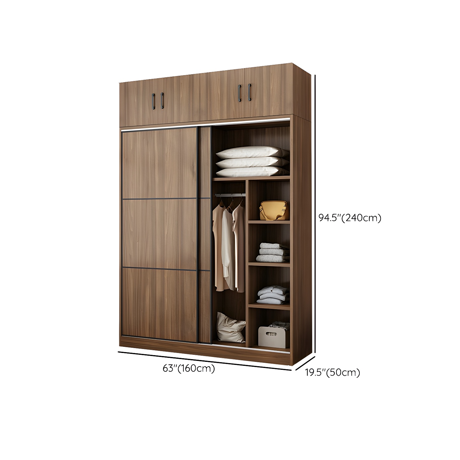 Non-Adjustable Traditional Brown Wood Wardrobe Armoire with Sliding Doors & Soft Close Drawers - image 18