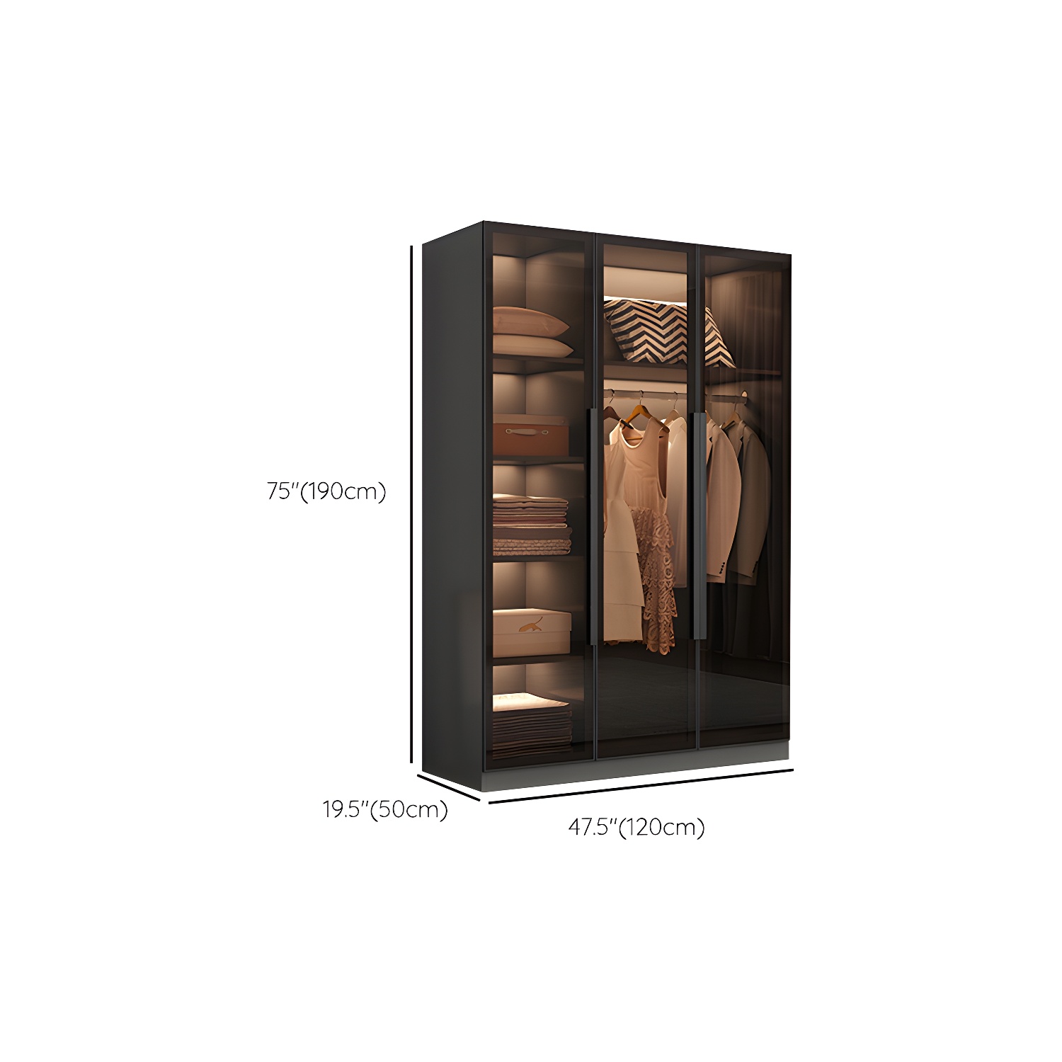 Modern Wooden Frame Wardrobe Freestanding Multifunctional Wardrobe Tempered Glass Doors - image 12
