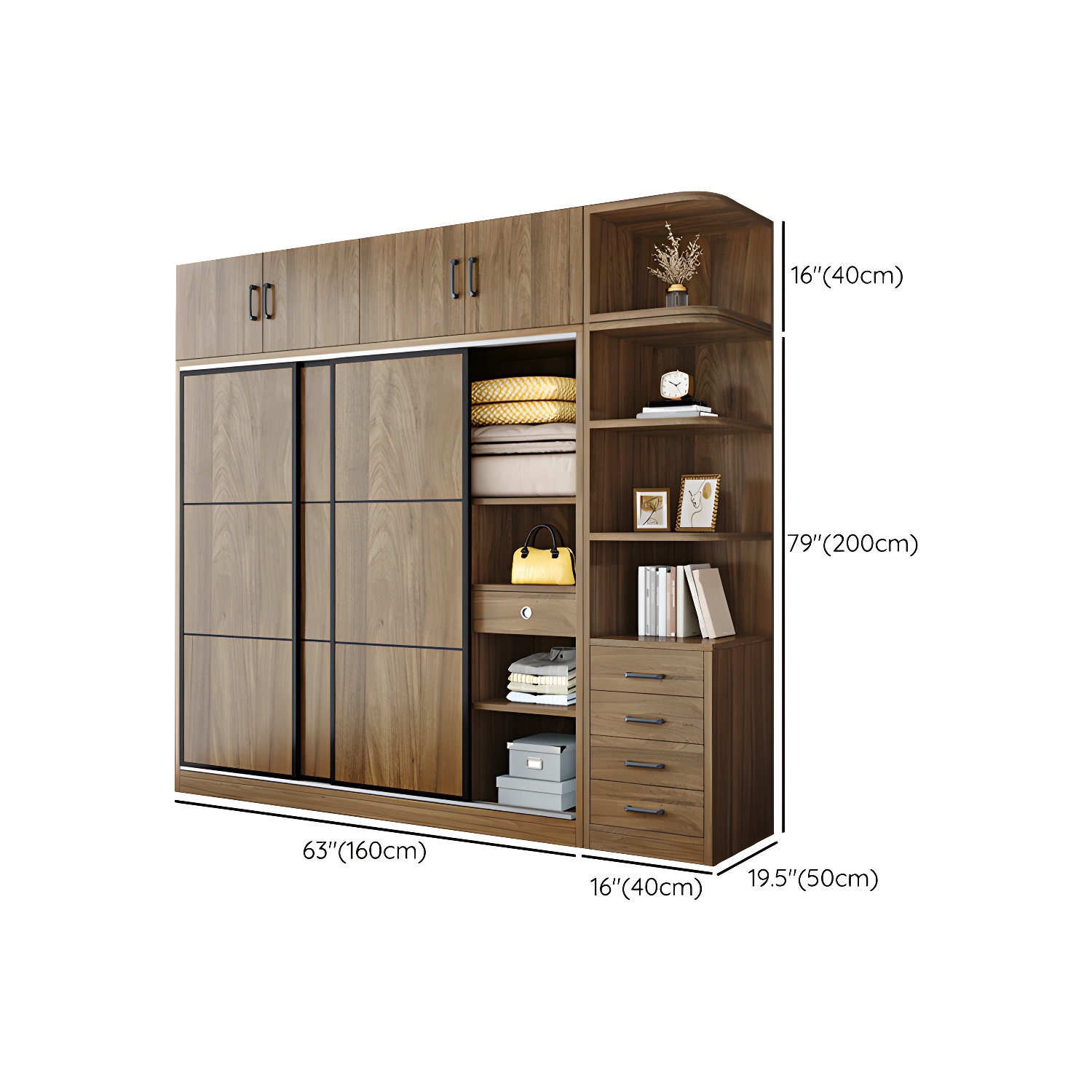 Modern Style Freestanding Wardrobe Pine Wood Wardrobe with Drawer - image 29