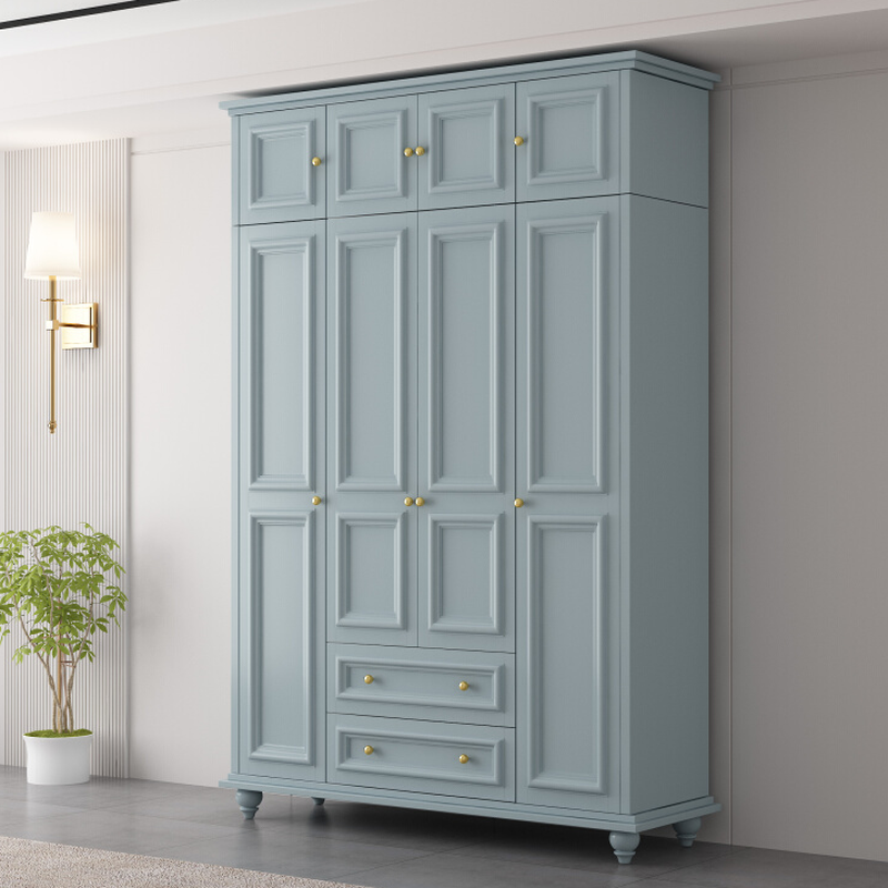 Chalk/Light Blue Contemporary Lumber Cabinet Armoire with Soft Close Drawer and Door, Interior Shelves, and Hanging Rod