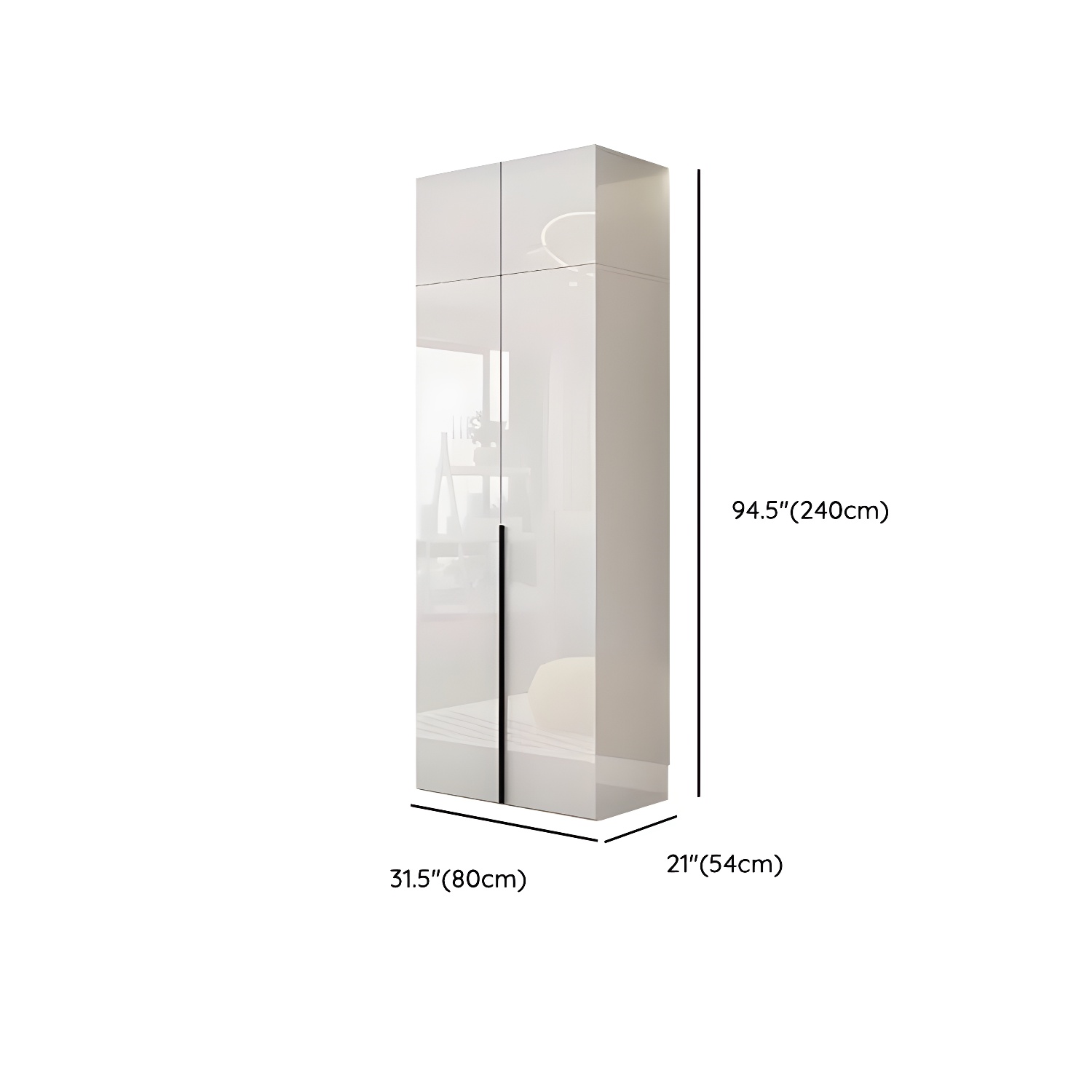 Modern white wood wardrobe armoire with hinged doors, clothing rod & shelves - image 27