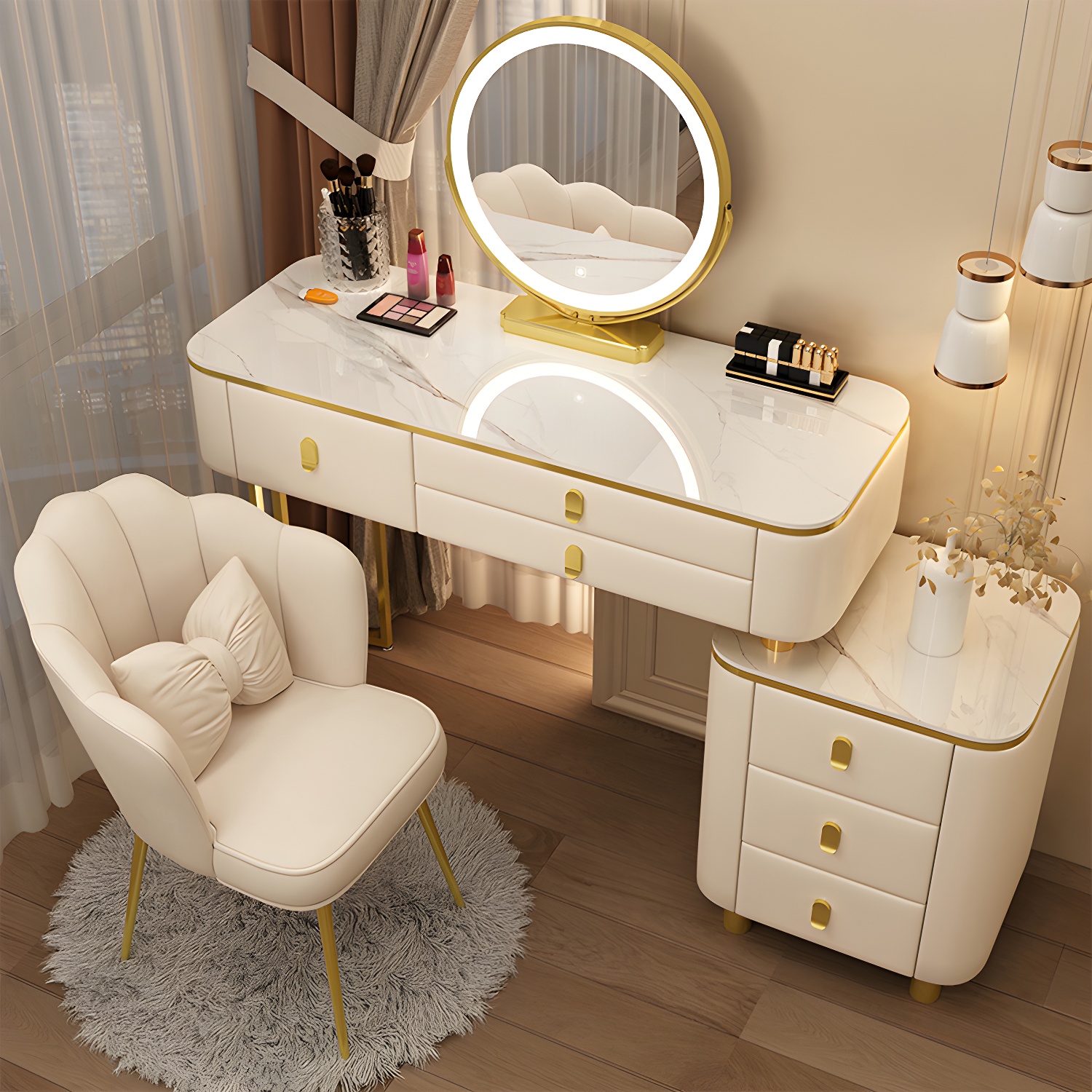 Luxurious Stone Top Vanity Dressing Table with 6 Drawers for Bedroom - image 5
