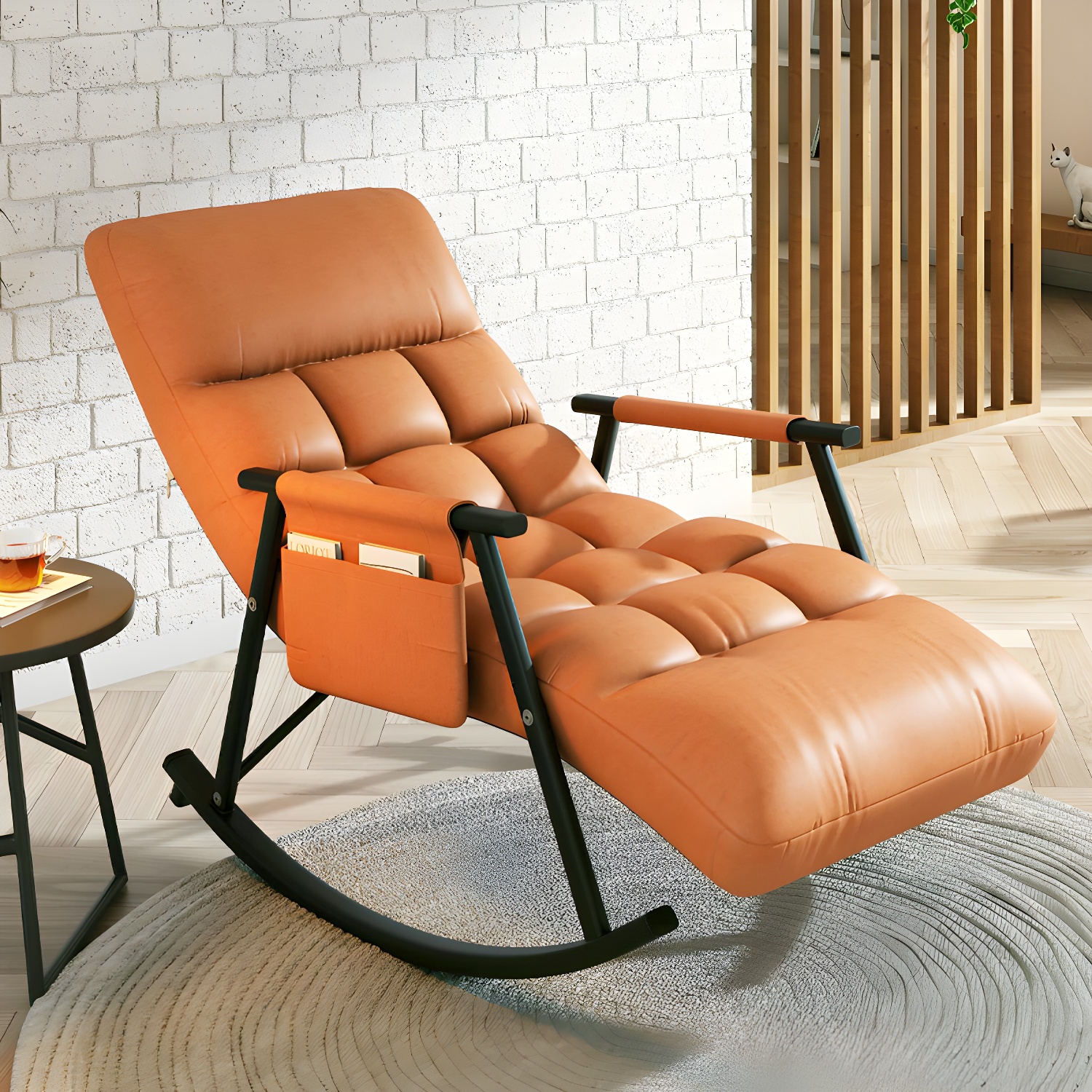 Faux Leather Rocking Chair Modern Style Rocker Chair with Storage - image 7