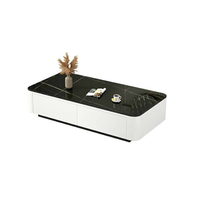 Modern Rectangular Coffee Table with Tempered Glass Top & Black Wood Base - image 6