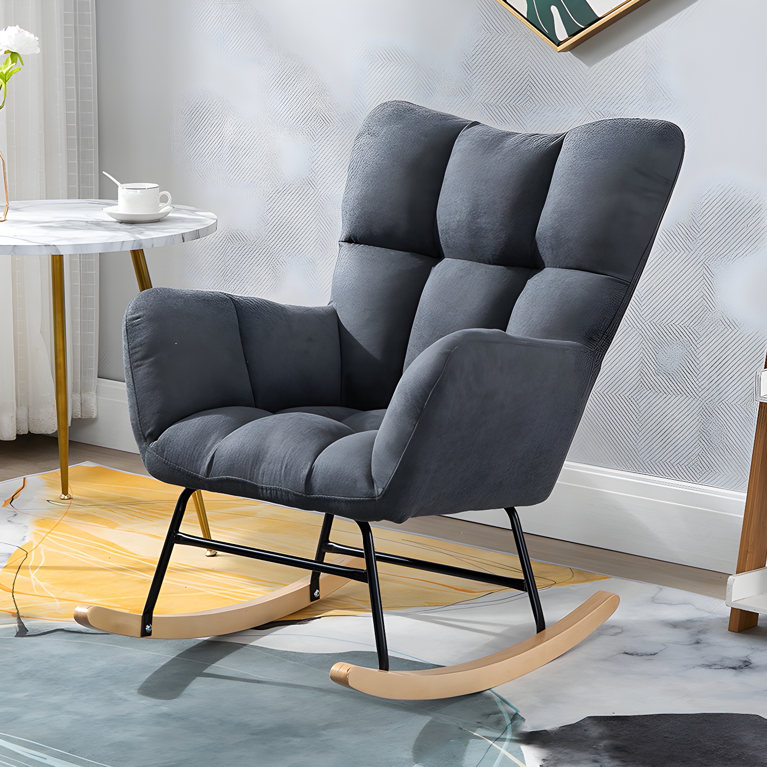 Simple Nordic Style Rocking Chair Balcony Lounge Recliner Sofa Rocking Chair - image 17