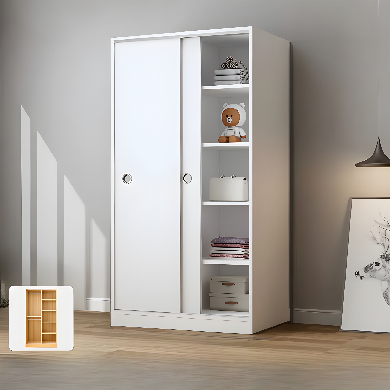 Elegant Wood Armoire Wardrobe with Clothing Rod and Shelves - Modern Style - No Distressing - image 4