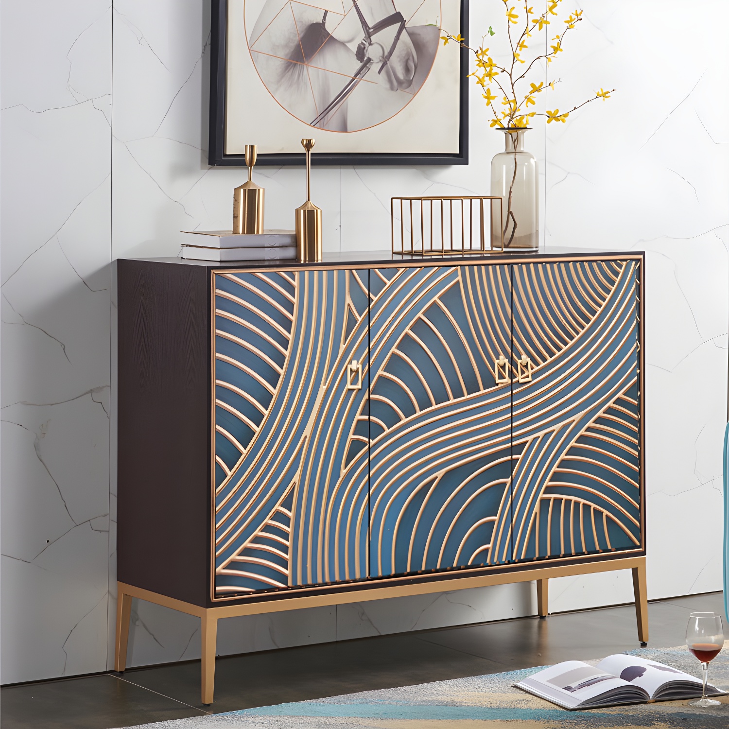 Gold Legs 35.4" High Sideboard Cabinet Glam Style Wood Buffet Table - image 5