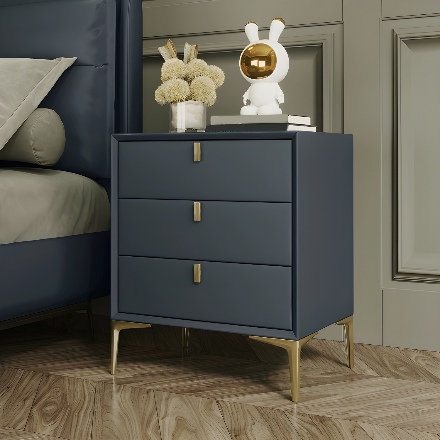 Glam Style Solid Wood 3-Drawer Nightstand with Legs for Bedroom - image 3