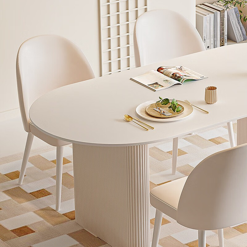 Oval Dining Table Set with Two-sided Pedestal, Enclosed Back, Fixed Table, Padded Chair, 5-piece in White - image 5