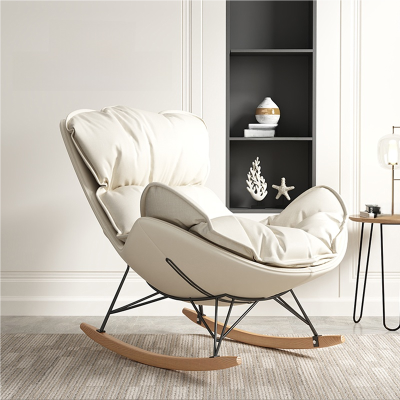 Grey/Chalk/Amber Contemporary Alloy 2 Piece Set Rocking Armchair with Padded Upholstery and Ottoman