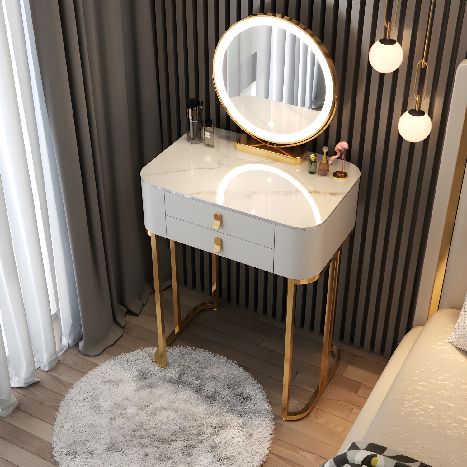 Luxurious Vanity Dressing Table Solid Wood Vanity Set with Stool and Mirror - image 5