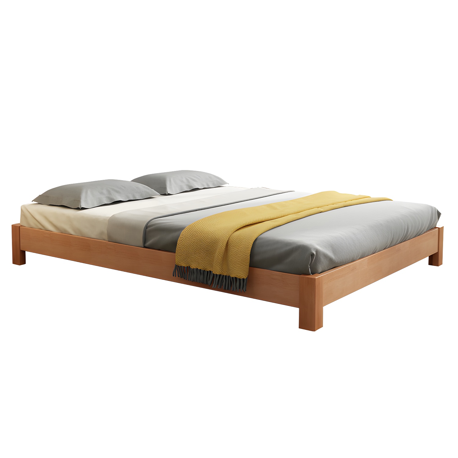 Solid Wood Standard Bed Contemporary Rubberwood Platform Bed with Legs - image 11