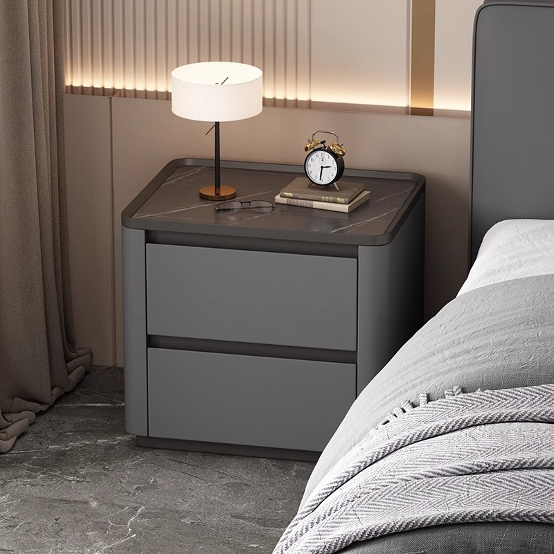 Stylish Bedside Cabinet Nightstand with 2 Drawers and Sintered Stone Countertop - image 3