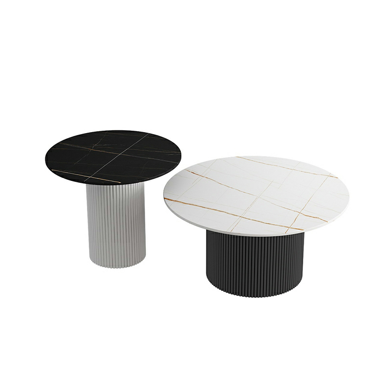 Modern Round Stone Top Coffee Table with Sturdy Metal Pedestal Base in Standard Height - image 3