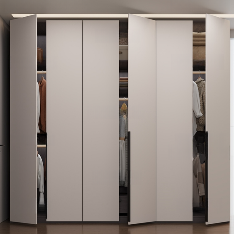 Light Gray Modish Laminate Independent Wardrobe Armoire with Compartments, Interior Shelves, and Gate