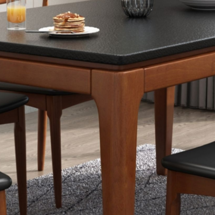 Scandinavian Rectangular Sintered Stone Dining Table Set with Four Legs Fixed Table for 4/2 People in Ink/Chalk - image 8