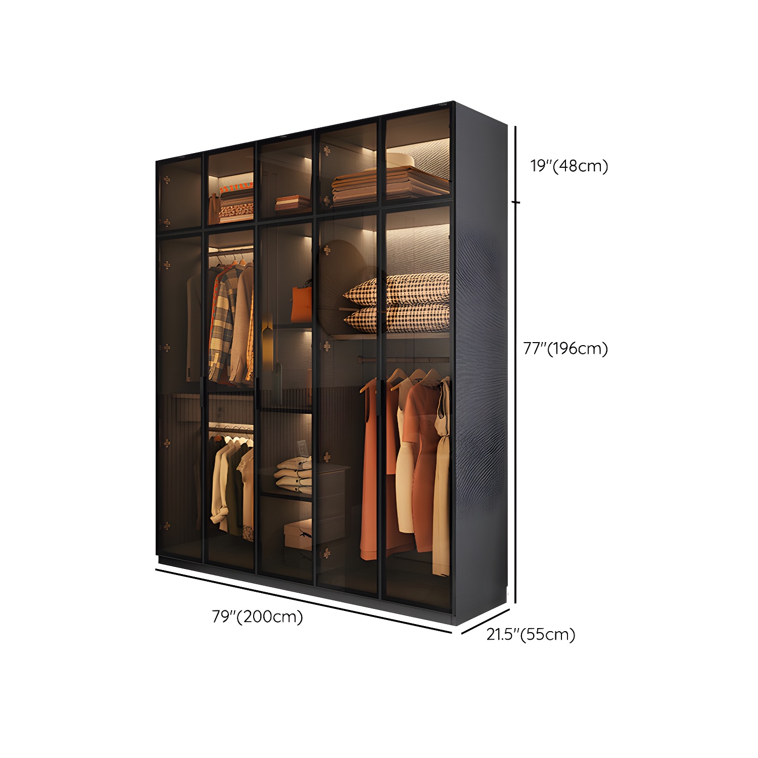 Modern Glass Wardrobe Cloth Rod Included Wardrobe Closet without Light - image 34