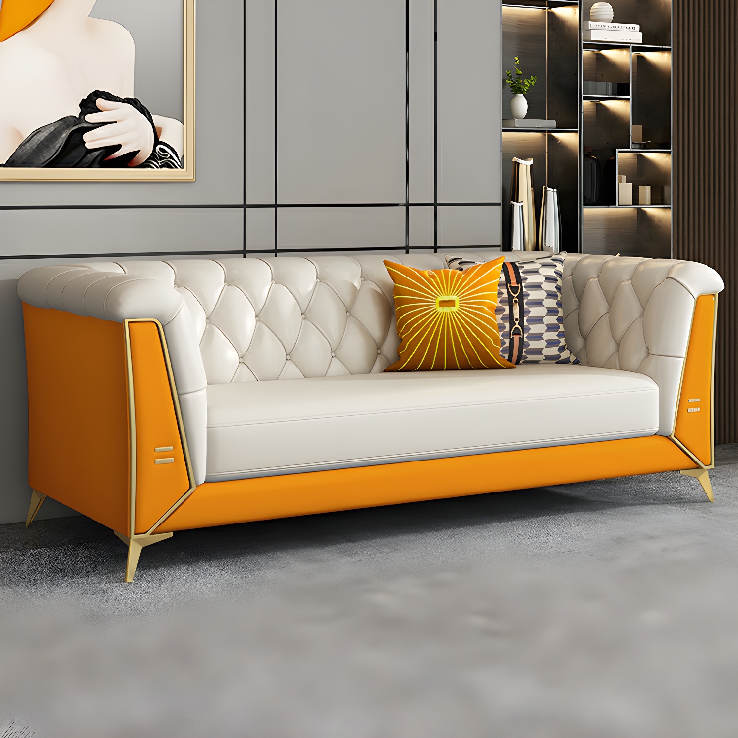 Glam Wood Frame Standard Sofa with Tuxedo Arms in Solid Color - image 8
