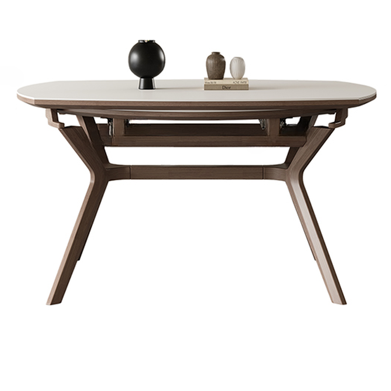 Minimalist Rounded Slate Dining Table Set with 4 Legs, Fold-away Leaf, and Light Gray/White Finish - image 6