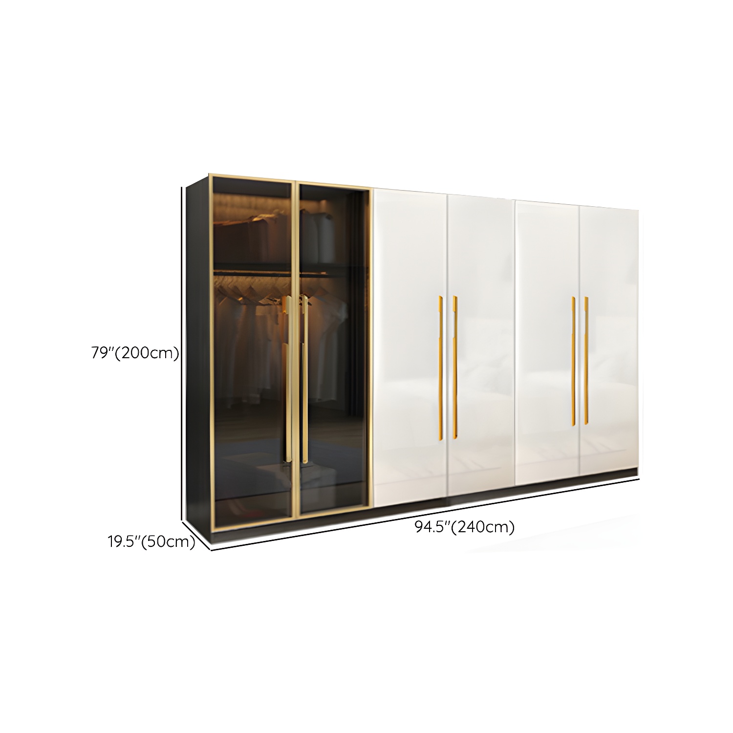 Modern Tempered Glass Doors Wardrobe Wood Frame Wardrobe without Light - image 16