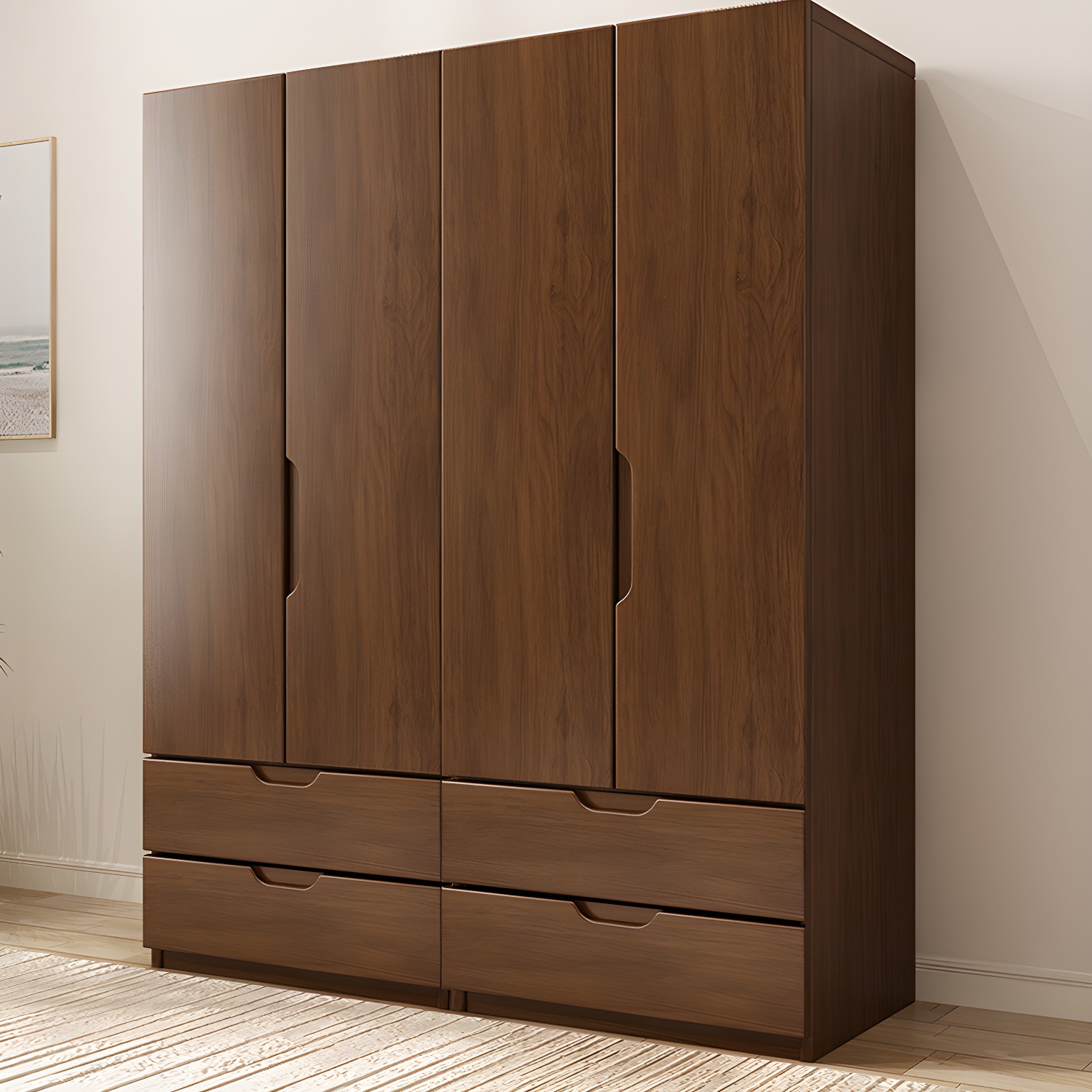 Contemporary Oak Solid Wood Wardrobe Freestanding Multifunctional Wardrobe - image 10