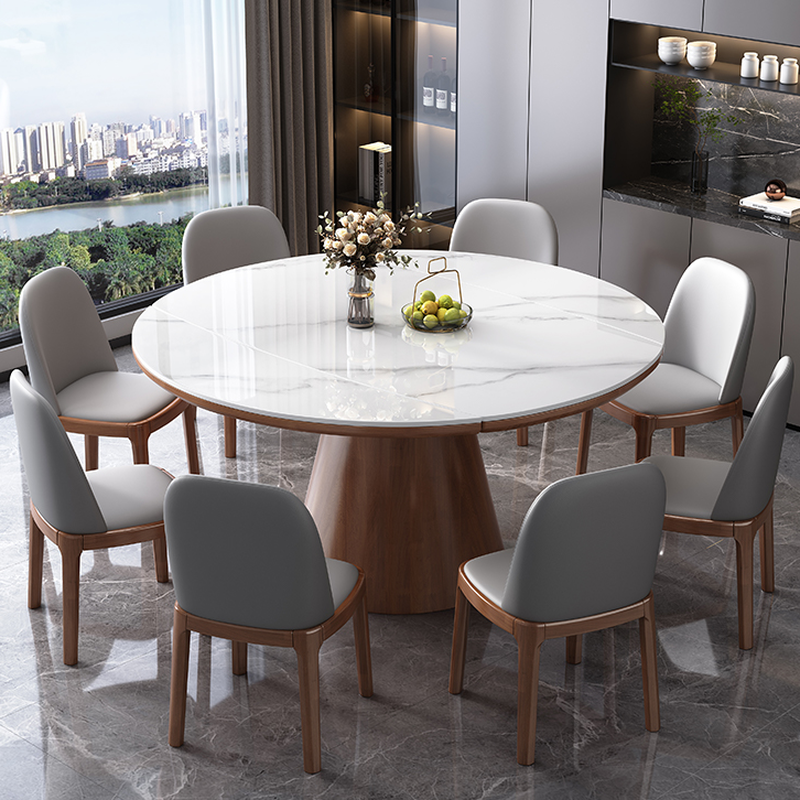 Dining Table Set with Extension Feature and Slate Stone Top, Seats 6/4 People, Variable-sized