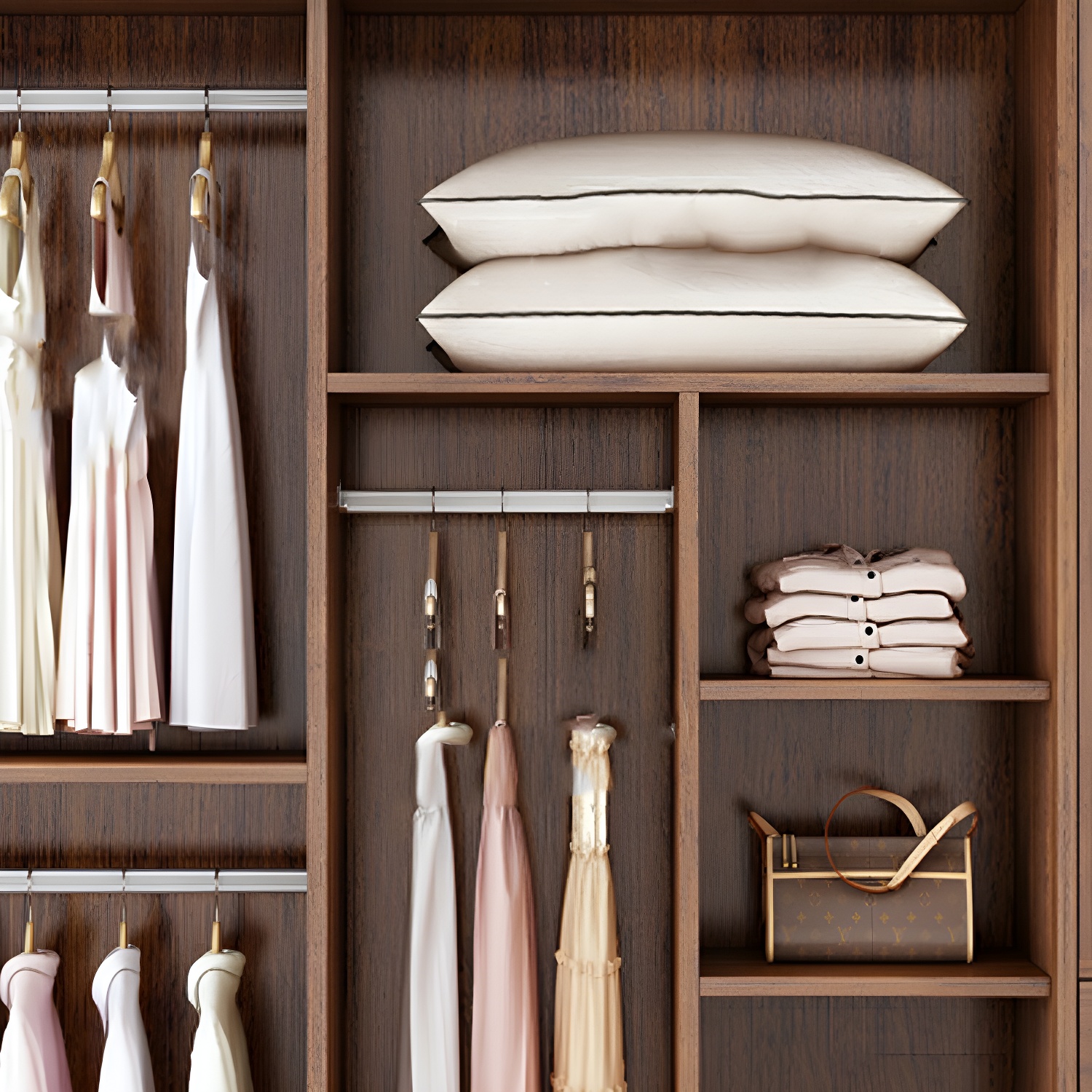 Contemporary Brown Wood Wardrobe Armoire with Clothing Rod & Shelves - image 8