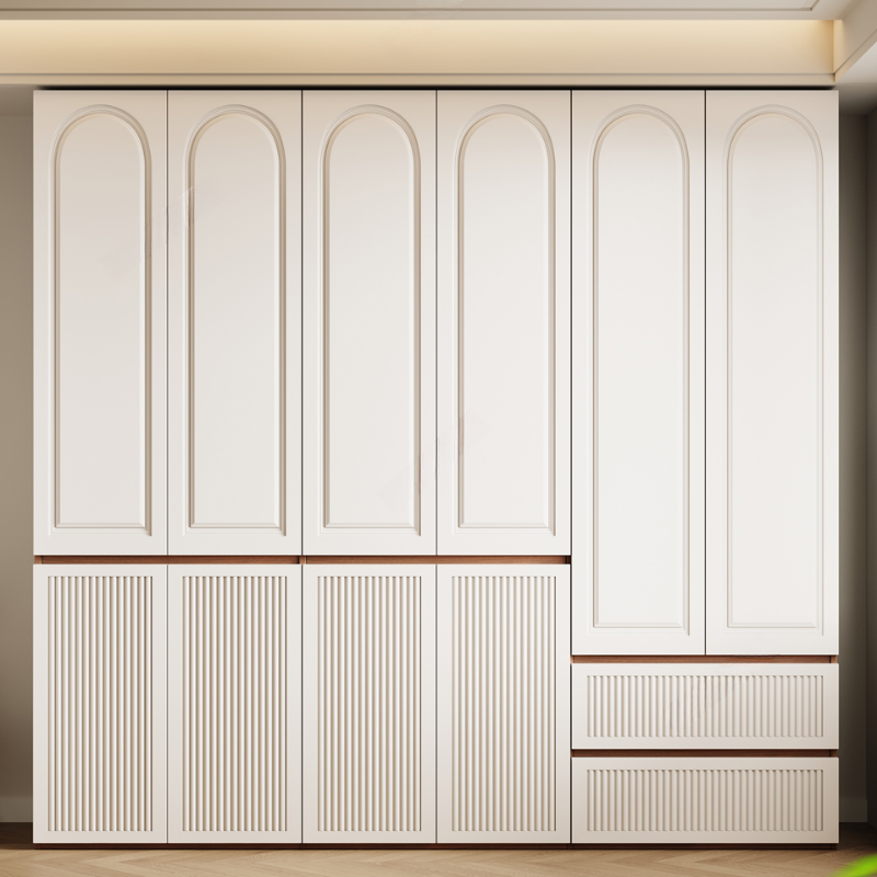 Acorn Minimalist Pine Wood Wardrobe Closet with Soft Close Drawer, Soft Close Door, Interior Shelves, and Clothing Rod