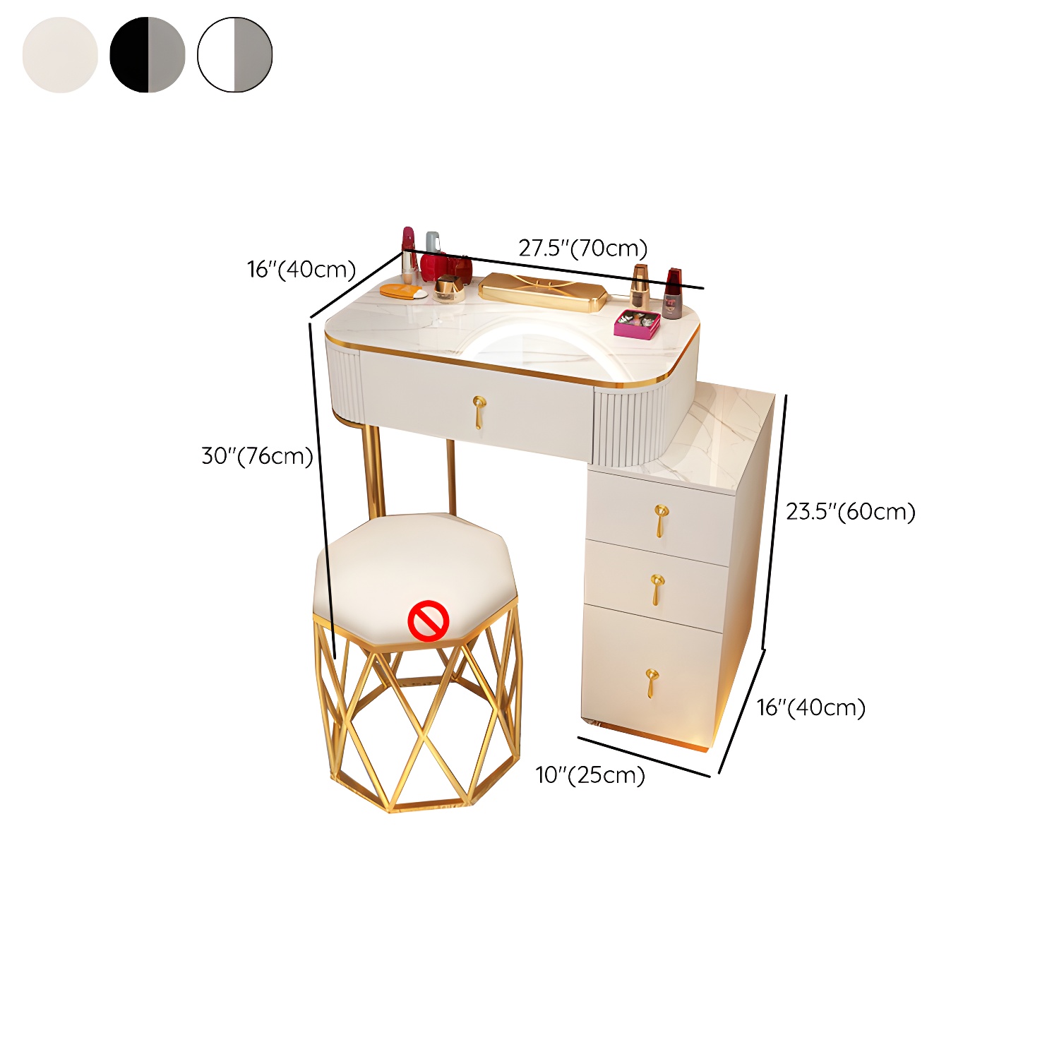 Removable Makeup Counter Bedroom Vanity Dressing Table with Lighted Mirror - image 19