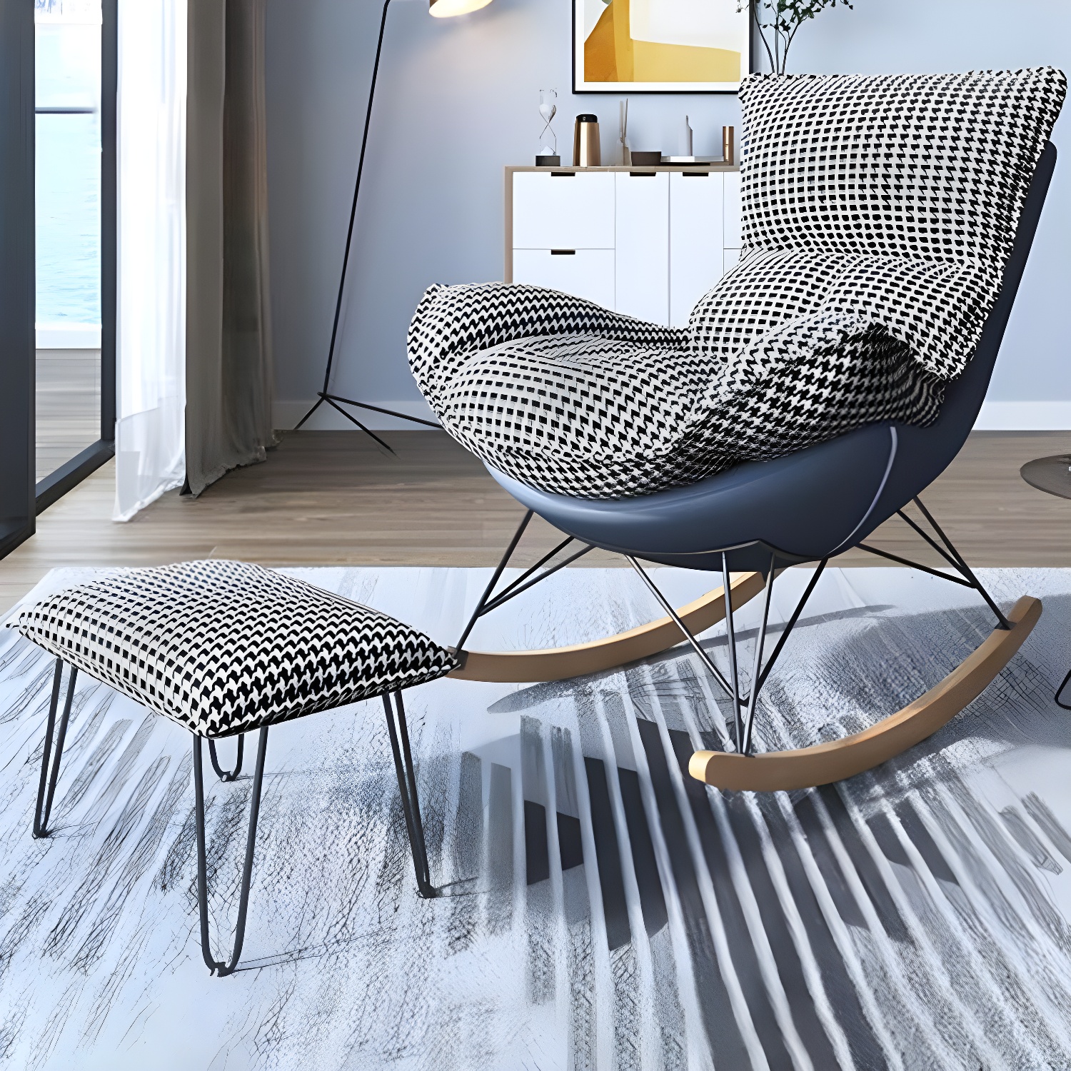 Contemporary Rocking Accent Chair Antique Finish Rocking Chair with Ottoman - image 29