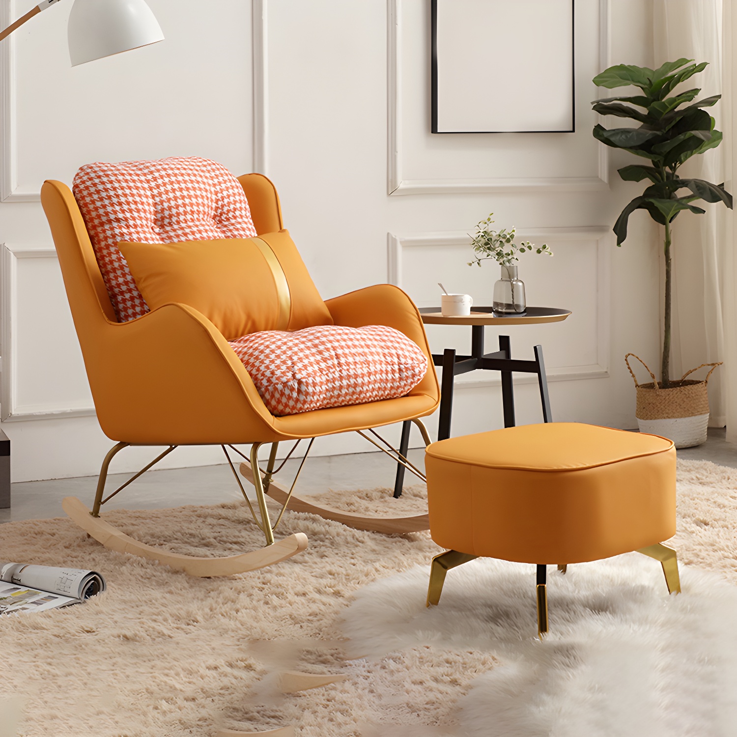 Contemporary Rocking Chair Rubber Wood Frame Wing Chair Back Indoor Rocking Chair - image 8