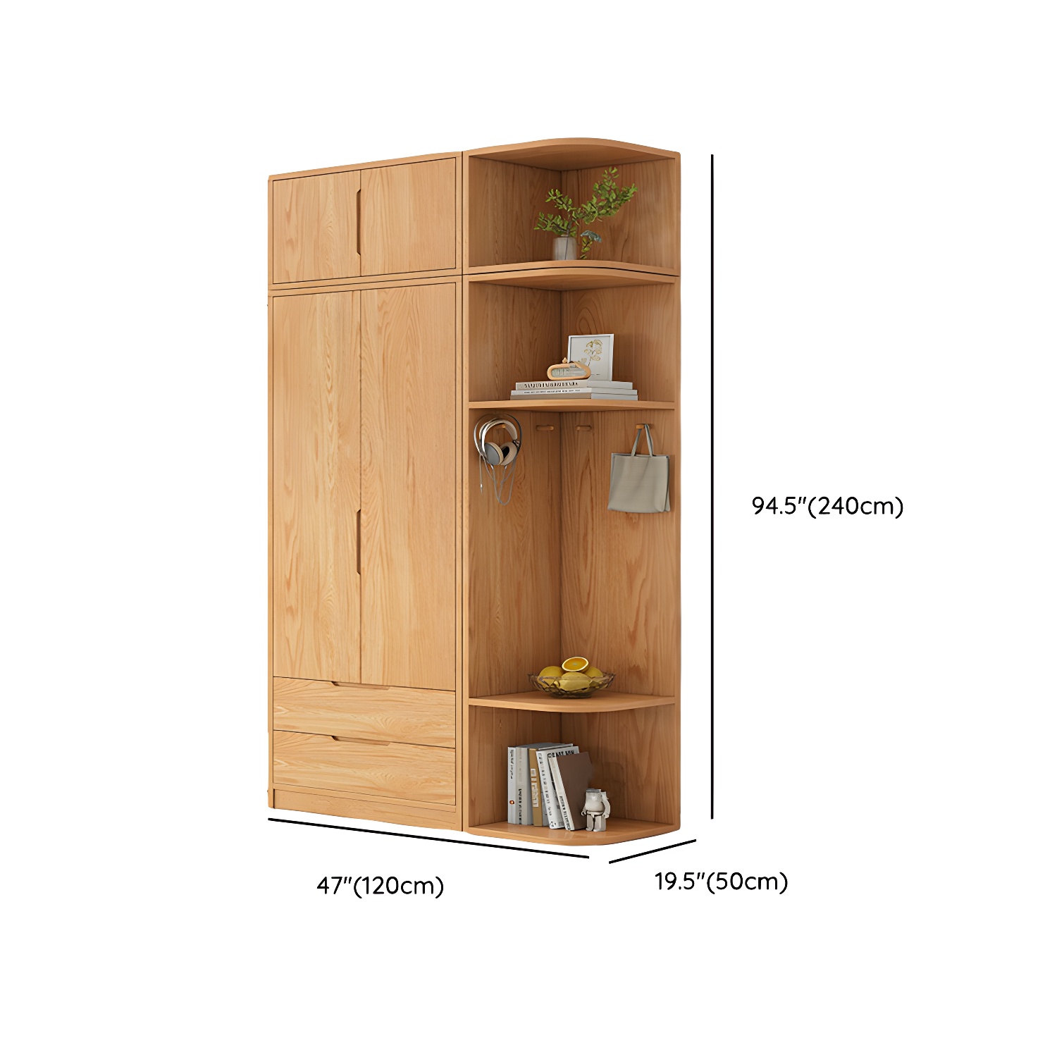 Modern Natural Wood Wardrobe Armoire with Sliding Doors, Drawers, and Shelves - image 135