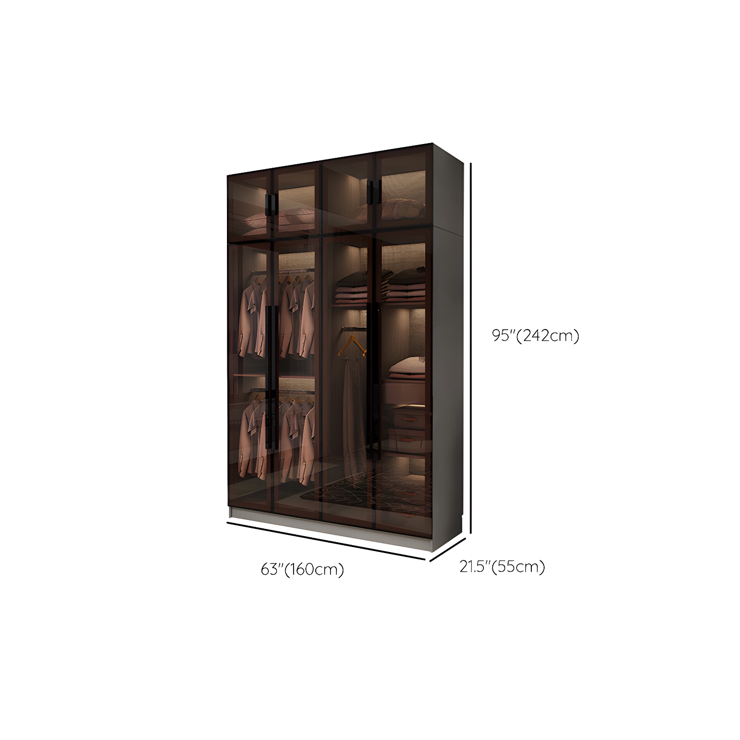Modern Glass Hinged Doors Wardrobe Armoire Wood Frame Wardrobe with Shelves without Light - image 26