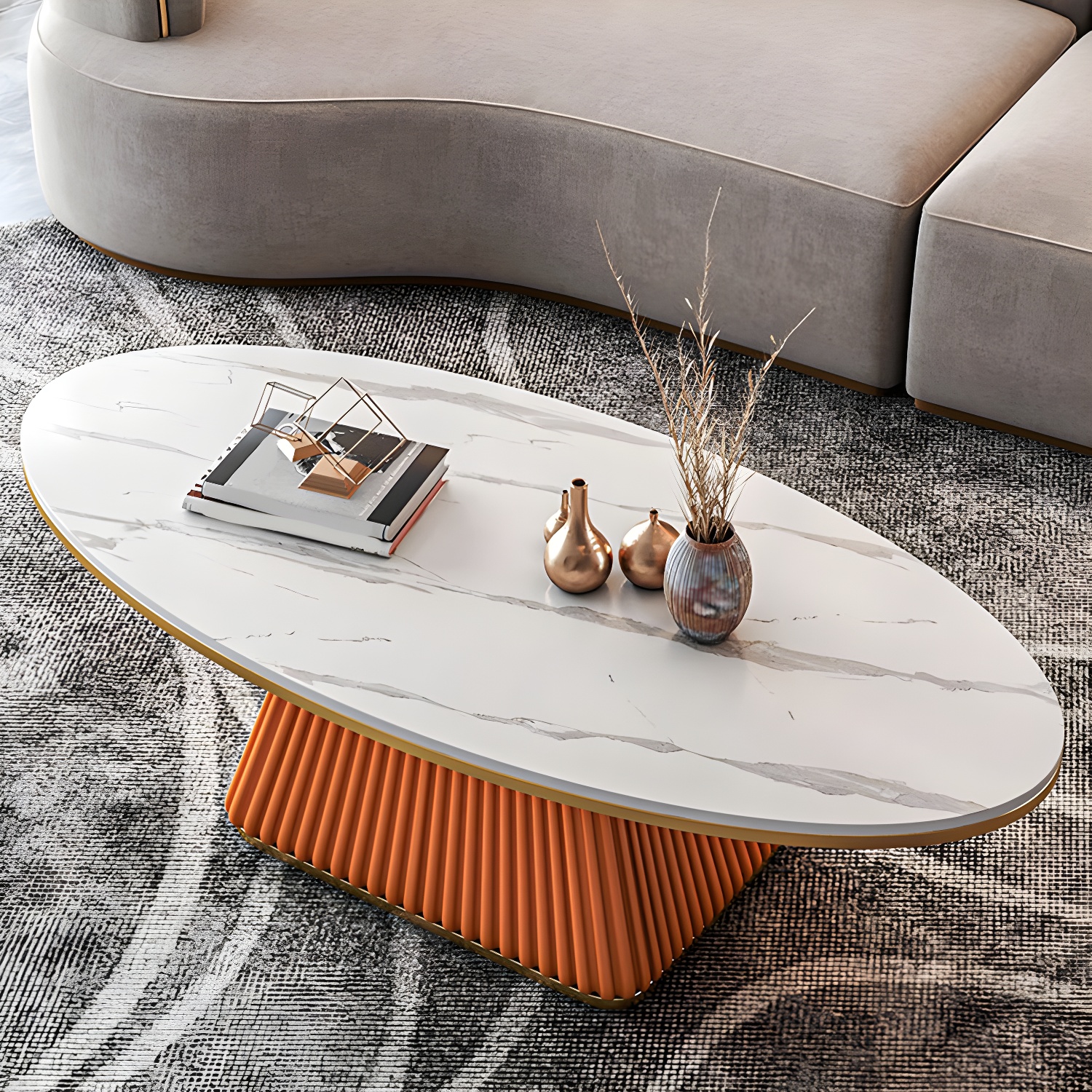Glam Single Coffee Table Oval Pedestal Coffee Cocktail Table - image 6