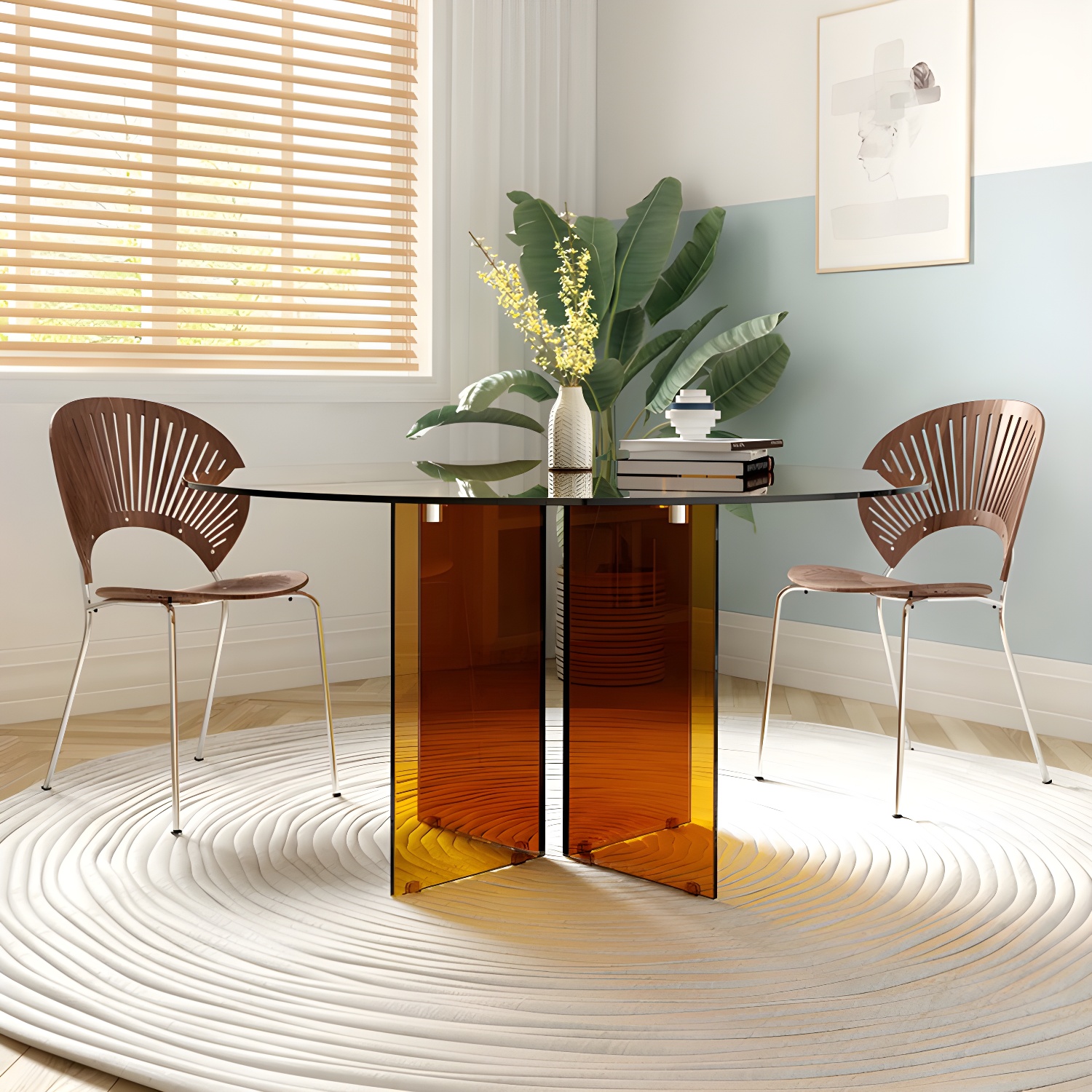Round Glass Dining Table Modern Style Dining Table for Home Use