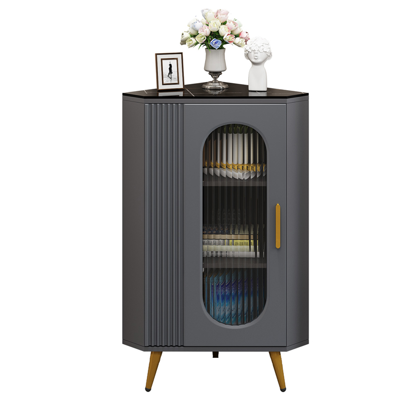 Elegant Corner Modern Accent Cabinet with Glass Doors and Metal Base - image 6