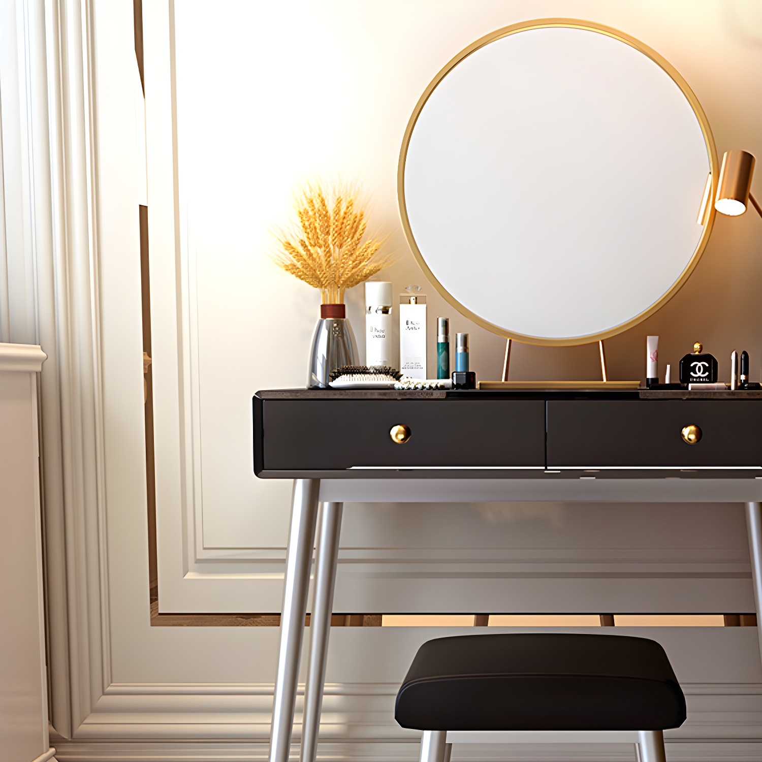 Glam 29.5" Height Wooden Makeup Vanity with Drawers and Mirror - image 12