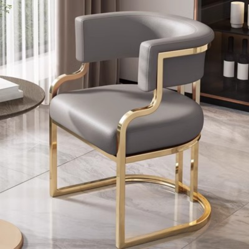 Minimalist Arm Chair with Cushioned Seat, Arms, Metallic Metal Legs, and Low Back - image 6