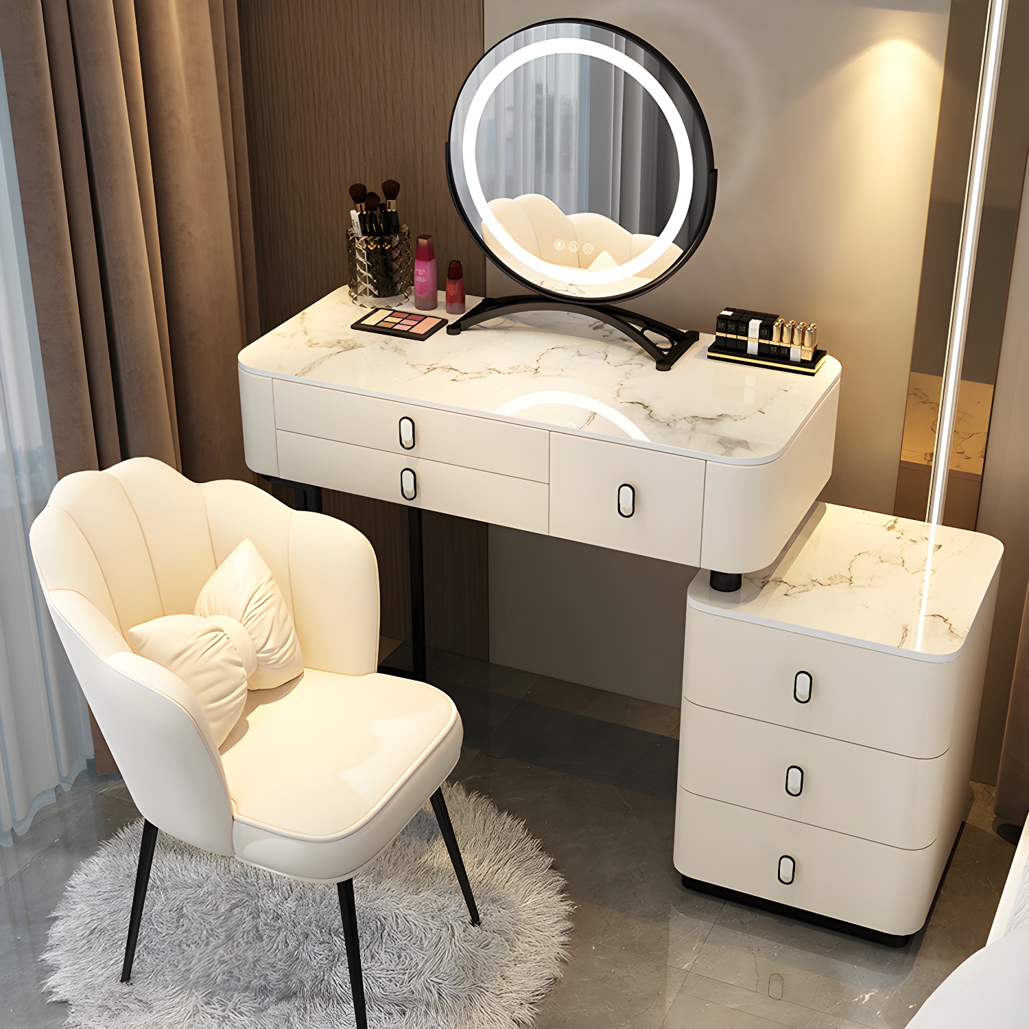 Glam Bedroom Vanity Dressing Table Stone Makeup Vanity Desk with Drawer - image 6