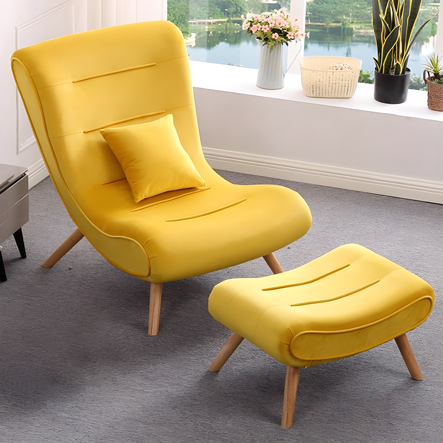 Modern Cushions Rocker Chair Solid Wood Frame Spindle Rocker Chair with Ottoman - image 3