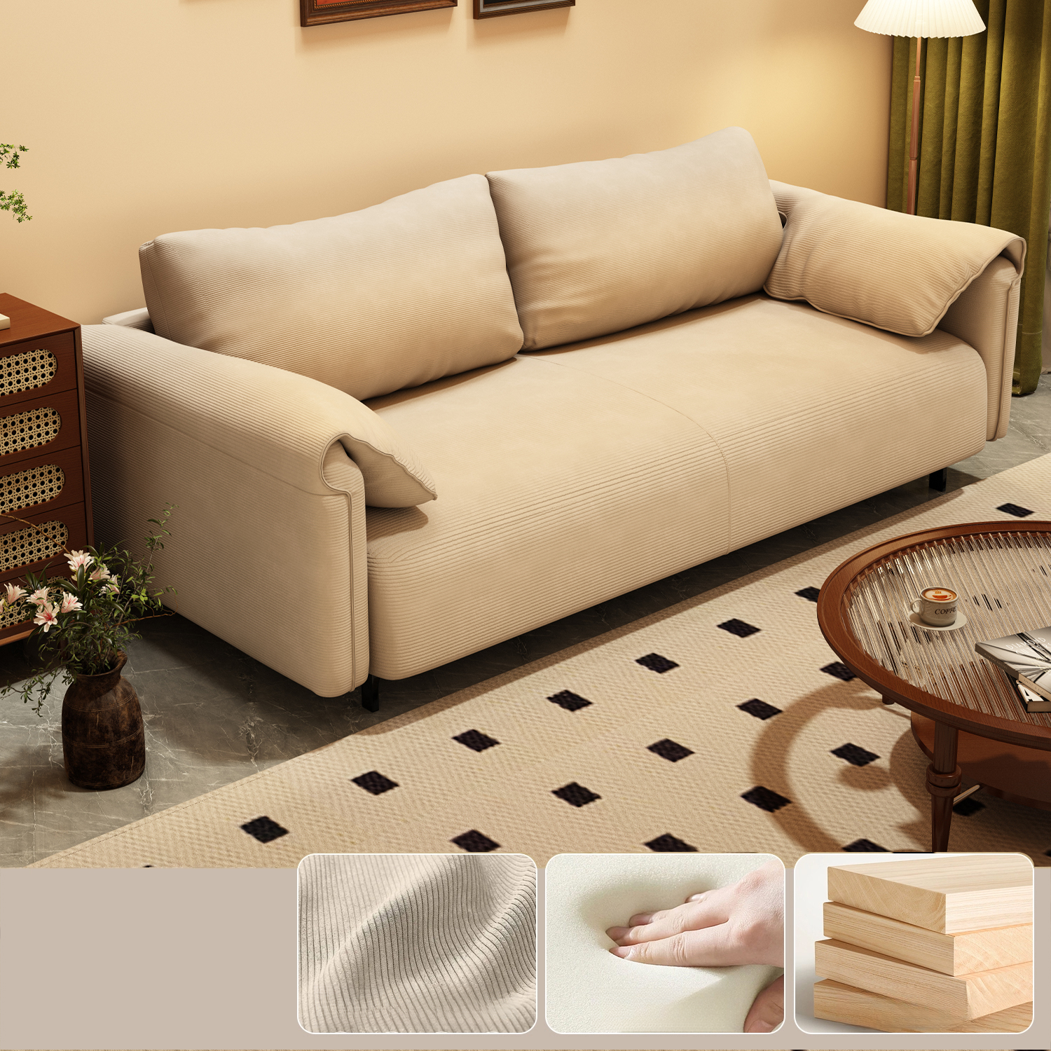 Modern Solid Color Tear Resistant Standard Sofa/Loveseat in Black/Ivory for 3-seater/Seats 2 - image 3