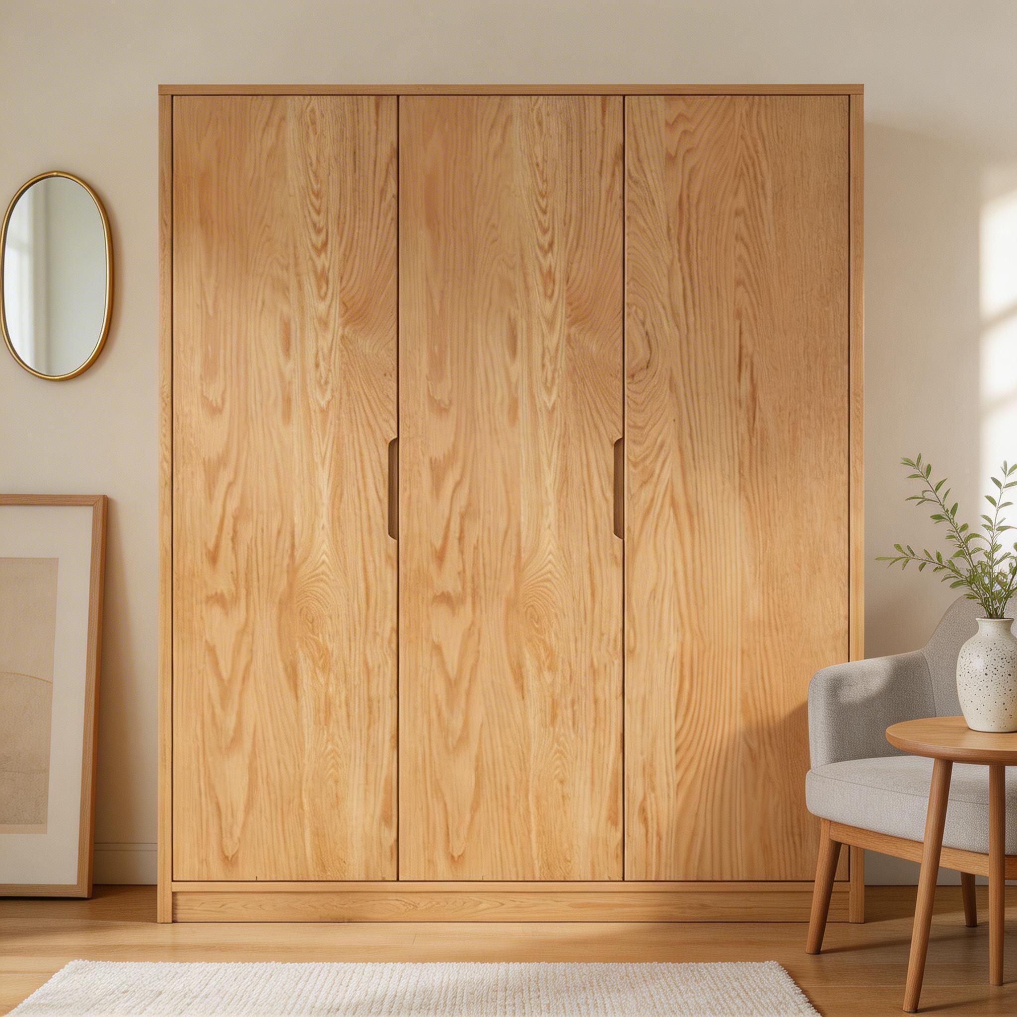 Modern Natural Wood Wardrobe Armoire with Sliding Doors, Drawers, and Shelves - image 33