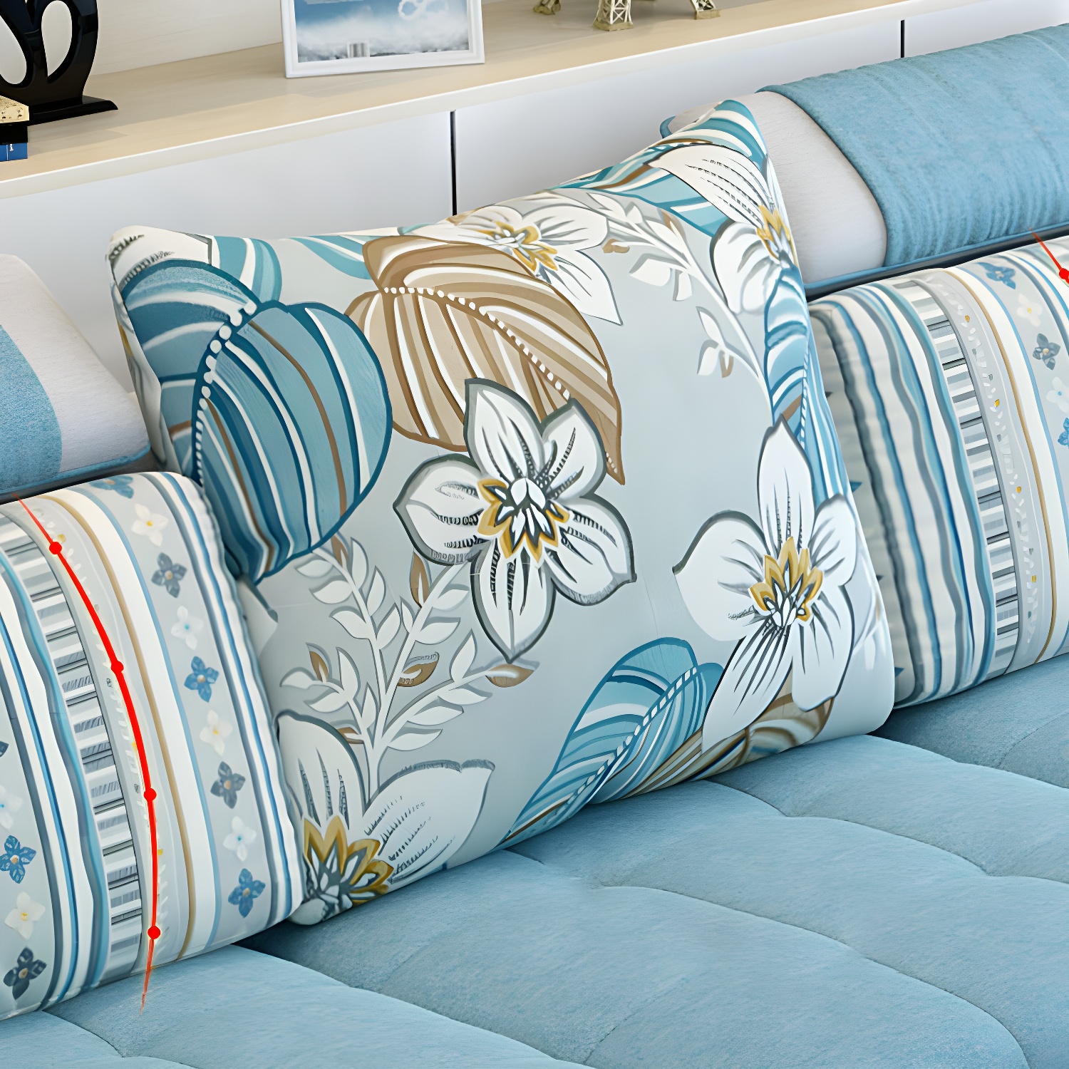 Modern Reversible Straight Sectional Sofa with Ottoman in Linen Upholstery, Sloped Arms - image 17