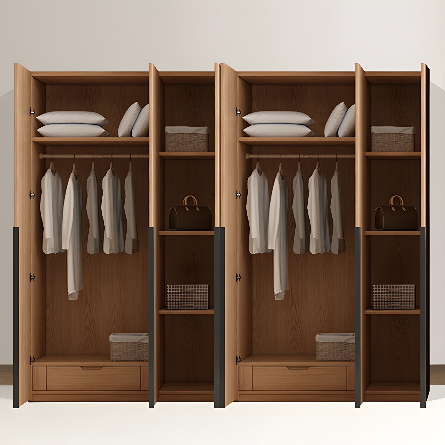 Contemporary Freestanding Natural Wardrobe Oak Solid Wood Wardrobe with Shelves - image 11