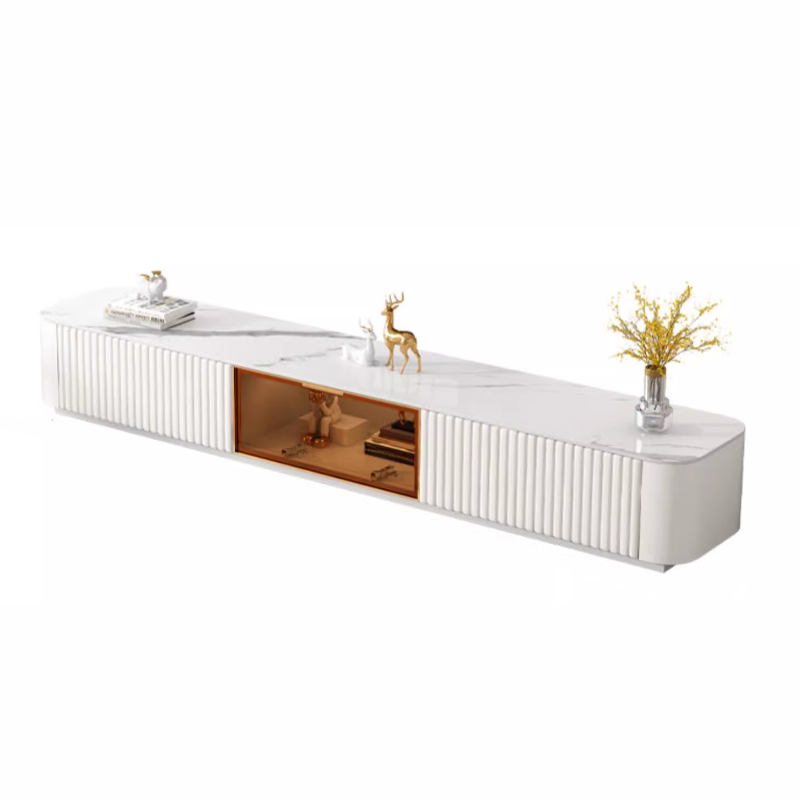 Trendy Vitreous Countertop TV Stand with Closet and 2 Drawers for Sitting Room - image 8
