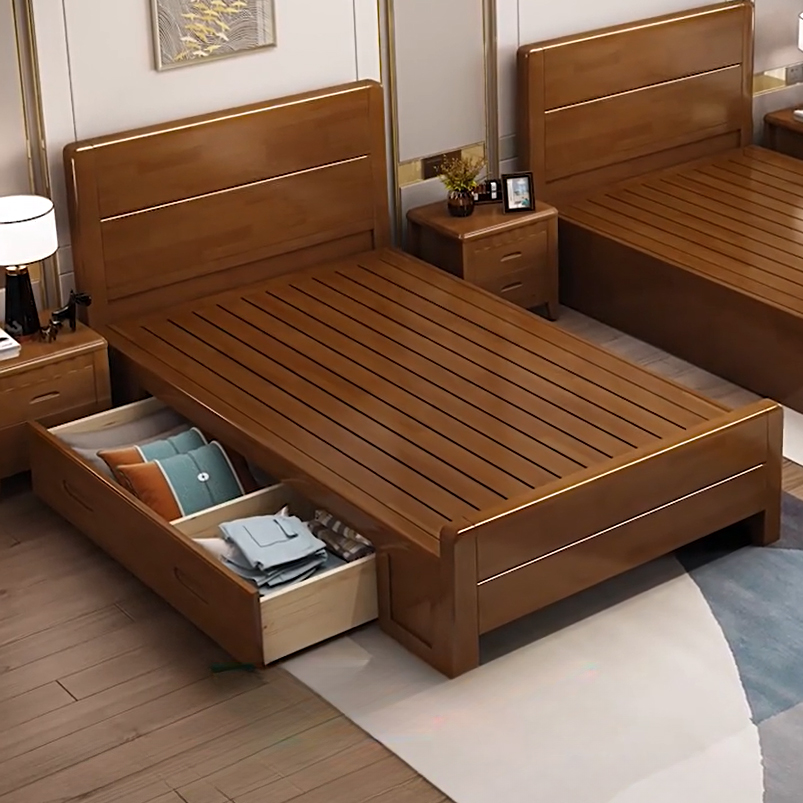 Traditional Brown Wood Panel Bed with Headboard Included and Footboard