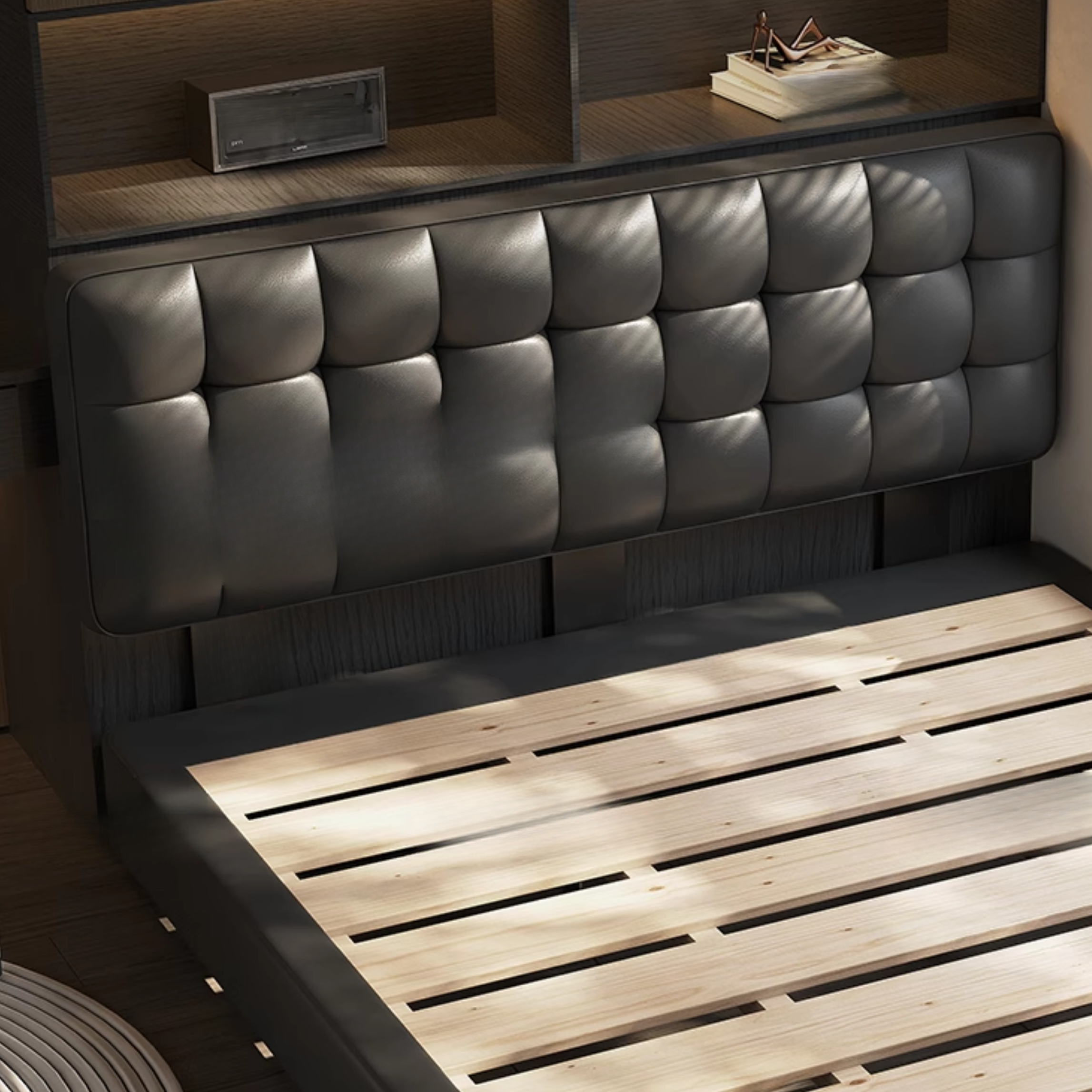 Solid Color Storage Bed with 3 Storage Boxes, Button-tufted Pine Wood Frame for Living Room - image 4